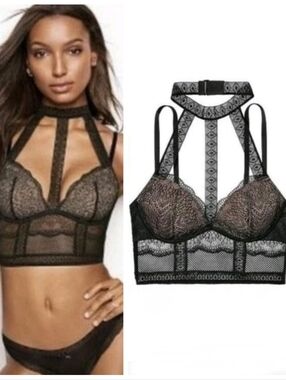 NWT Victoria's Secret Plunge Longline High Neck Bra Women's 34DD Whimsigoth NEW
